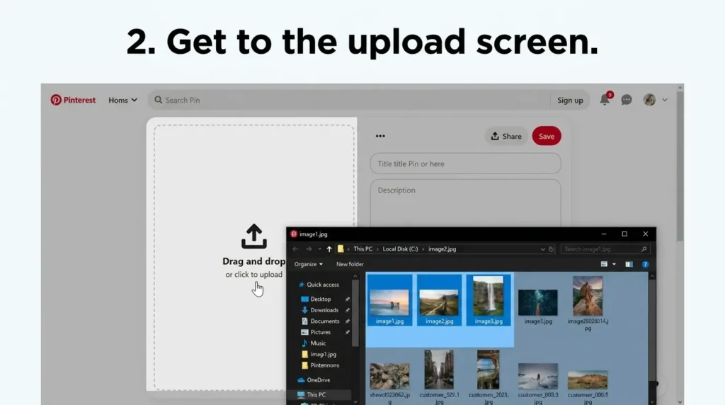 Get to the upload screen i pintrest 