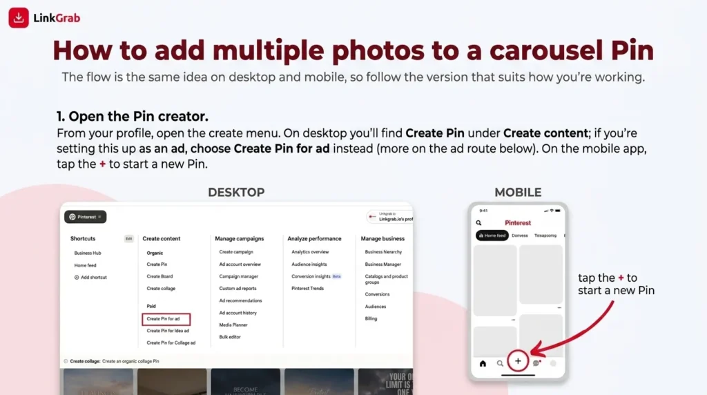How to add multiple photos to a carousel Pin