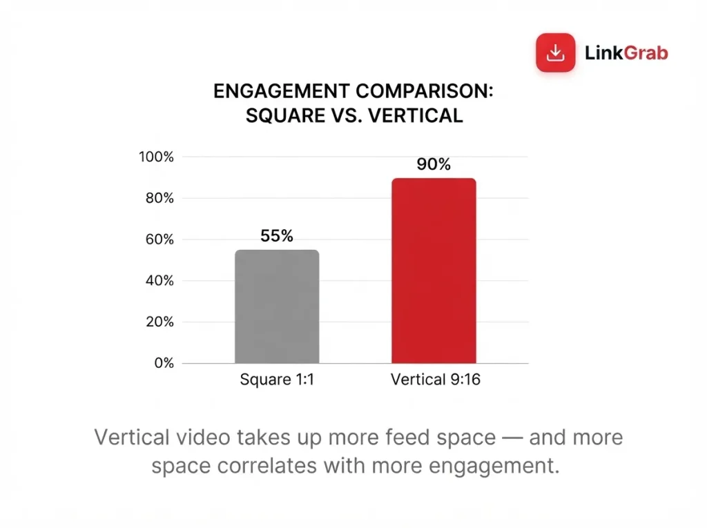 Pinterest engagement bar chart comparing square 1:1 video versus vertical 9:16 video performance