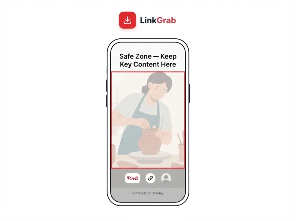 Pinterest video safe zone diagram showing central 80 percent for key content and bottom 20 percent reserved for UI overlay
