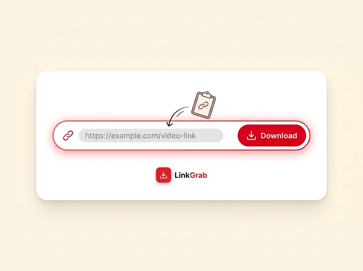 LinkGrab input box with a Pinterest link pasted next to the red Download button